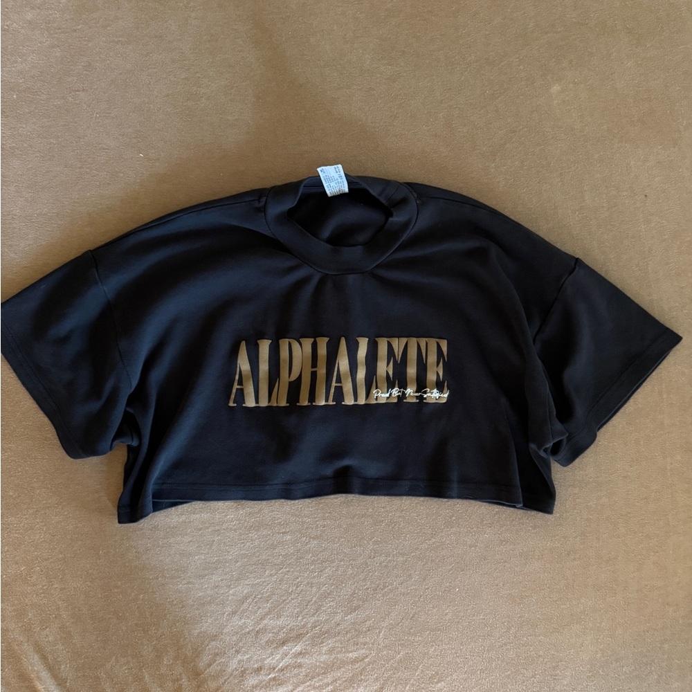 Alphalete Black and Gold Logo Crop Top